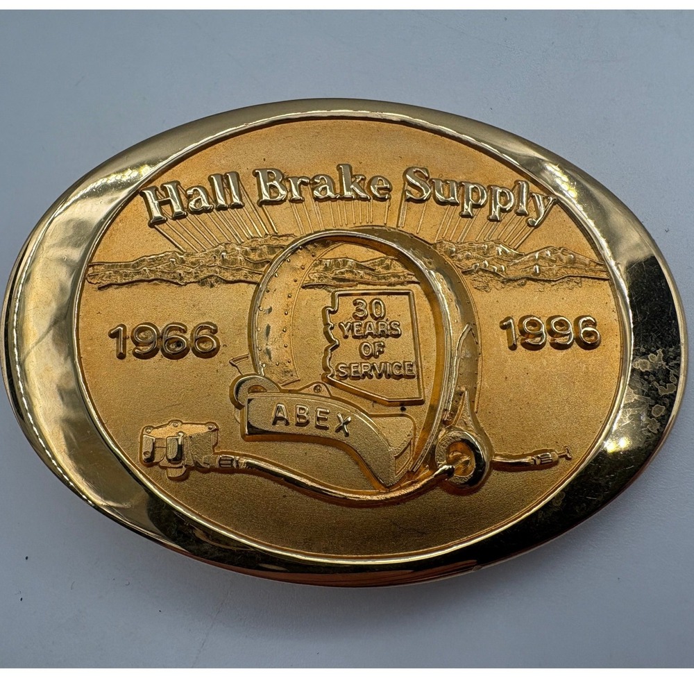 Hall Brake Supply Belt‎ Buckle 1996 Vintage 30 Years Service ABEX Gold Tone Good